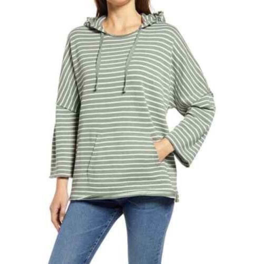 CASLON Women’s Top Hoodie Pullover lightweight oversized Raw Hem Green Small NWT